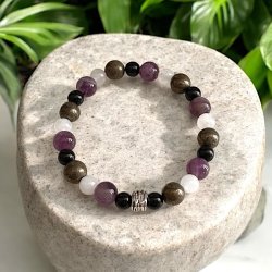 Krystalarmbnd for lykke, velstand og beskyttelse med 6, 7 og 8 mm stenperler, Ml 16 - 17 cm