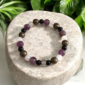 Krystalarmbnd for lykke, velstand og beskyttelse med 6, 7 og 8 mm stenperler, Ml 16 - 17 cm