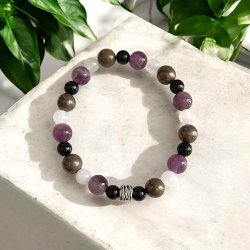 Krystalarmbnd for lykke, velstand og beskyttelse med 6, 7 og 8 mm stenperler, Ml 16 - 17 cm