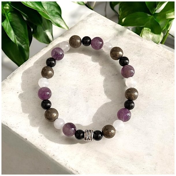 Krystalarmbnd for lykke, velstand og beskyttelse med 6, 7 og 8 mm stenperler, Ml 16 - 17 cm