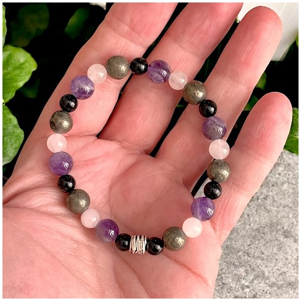 Krystalarmbnd for lykke, velstand og beskyttelse med 6, 7 og 8 mm stenperler, Ml 16 - 17 cm