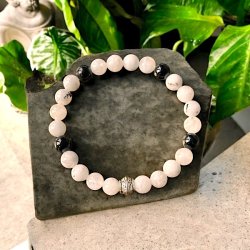 Mnens Skjold Krystal armbnd  8 mm mnesten &amp; turmalin (17-19 cm)