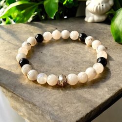 Mnens Skjold Krystal armbnd  8 mm mnesten &amp; turmalin (17-19 cm)