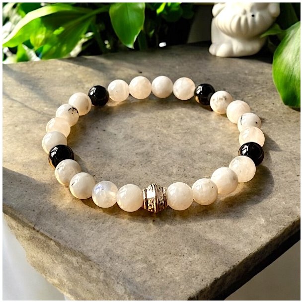 Mnens Skjold Krystal armbnd  8 mm mnesten &amp; turmalin (17-19 cm)