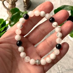 Mnens Skjold Krystal armbnd  8 mm mnesten &amp; turmalin (17-19 cm)