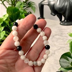 Mnens Skjold Krystal armbnd  8 mm mnesten &amp; turmalin (17-19 cm)