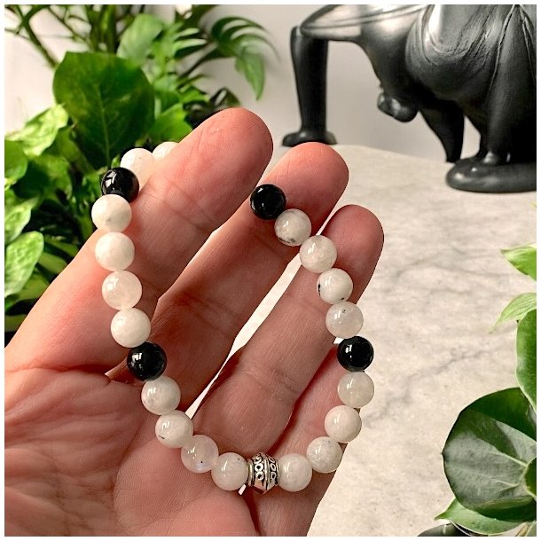 Mnens Skjold Krystal armbnd  8 mm mnesten &amp; turmalin (17-19 cm)