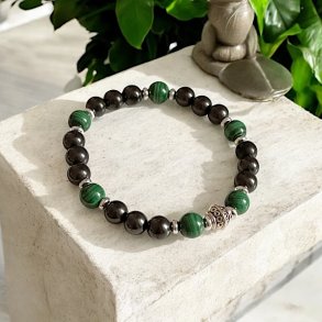 Jordens Velsignelse  Hndlavet Unisex Armbnd med Shungit & Malakit  17 - 19 cm