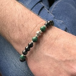 Jordens Velsignelse  Hndlavet Unisex Armbnd med Shungit &amp; Malakit  17 - 19 cm