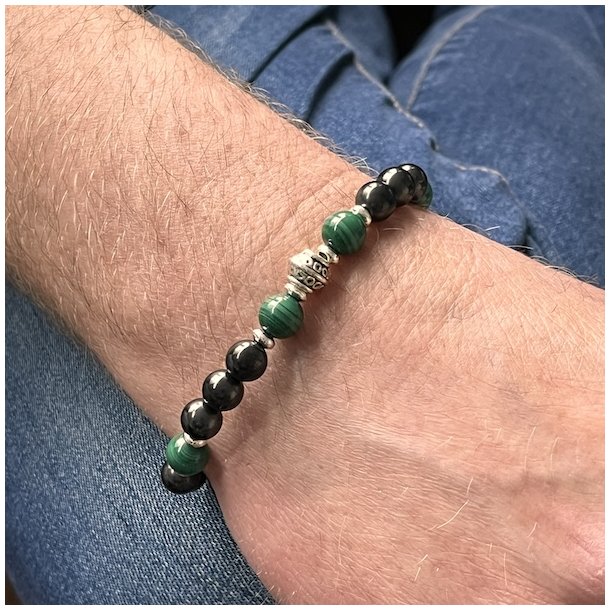 Jordens Velsignelse  Hndlavet Unisex Armbnd med Shungit &amp; Malakit  17 - 19 cm