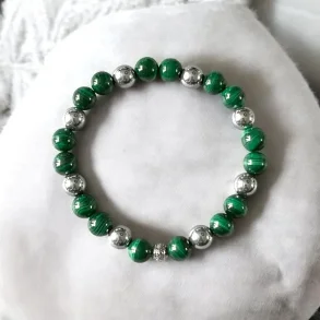 Unisex armbnd med malakit og terahertz perler  strk beskyttelse og energi 17-20 cm