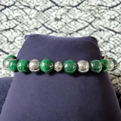 Unisex armbnd med malakit og terahertz perler  strk beskyttelse og energi 17-20 cm