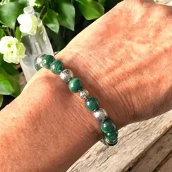 Unisex armbnd med malakit og terahertz perler  strk beskyttelse og energi 17-20 cm