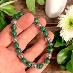 Unisex armbnd med malakit og terahertz perler  strk beskyttelse og energi 17-20 cm