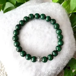 H�ndlavet Unisex Malakit Armb�nd � Elastisk med 8 mm Stenperler og Fors�lvet Charm