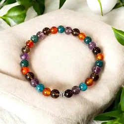 Stttearmbnd mod smerter med bl apatit, karneol, rgkvarts &amp; ametyst  kraftfuld energi