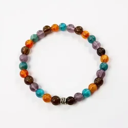 Stttearmbnd mod smerter med bl apatit, karneol, rgkvarts &amp; ametyst  kraftfuld energi