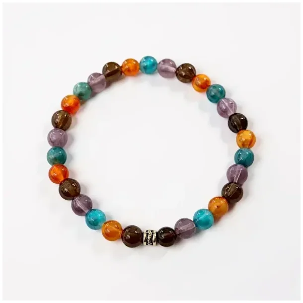 Stttearmbnd mod smerter med bl apatit, karneol, rgkvarts &amp; ametyst  kraftfuld energi