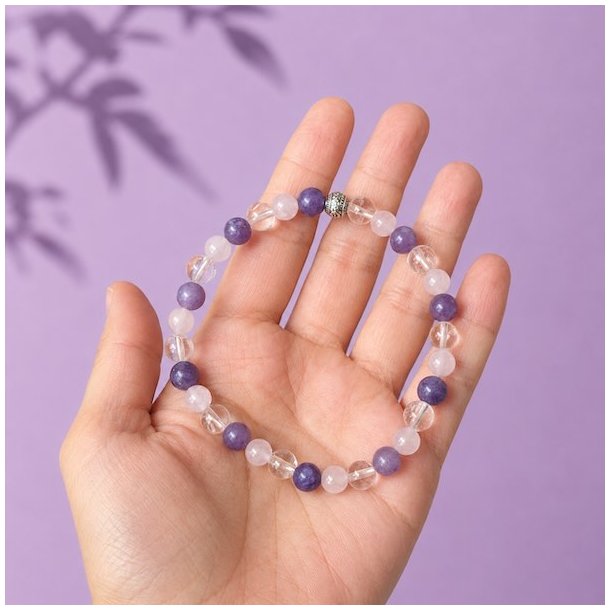 Krystal armb�nd mod stress og angst med smuk charm | 6-7 mm stenperler | m�l imellem 17 - 19 cm