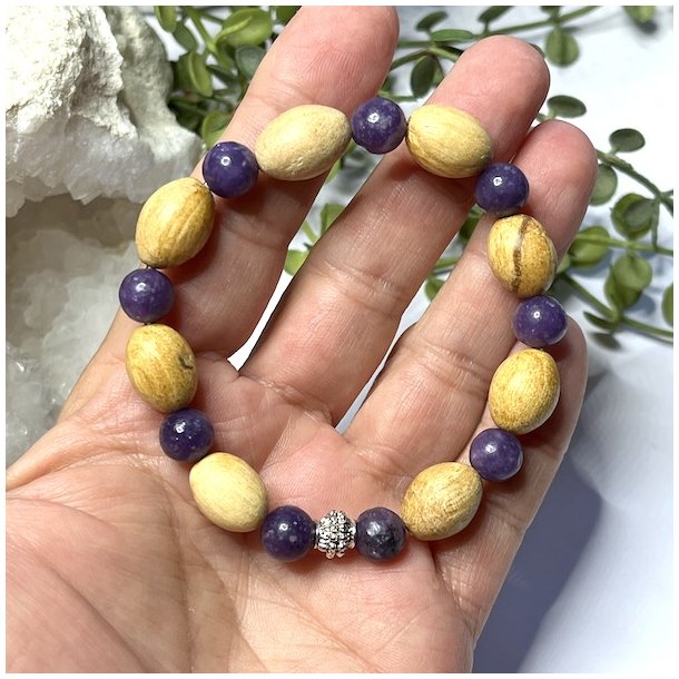 Krystal Armbnd m. Lepidolit, Palo santo og Charm