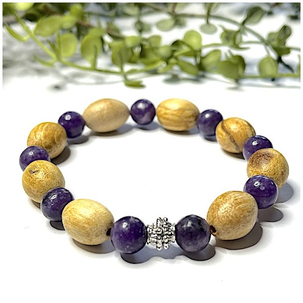 Krystal Armbnd m. Lepidolit, Palo santo og Charm