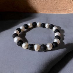 Krystal armbnd | Ferskvandsperler | lavasten | 8 mm. perler | Ml 16 - 19 cm