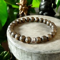 Unisex Krystal armbnd i pyrit | 8 mm perler | Ml 19 - 21 cm