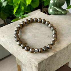 Unisex Krystal armbnd i pyrit | 8 mm perler | Ml 19 - 21 cm