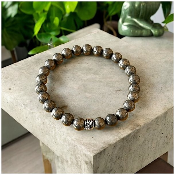 Unisex Krystal armbnd i pyrit | 8 mm perler | Ml 19 - 21 cm