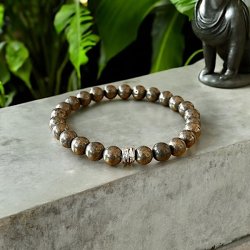 Unisex Krystal armbnd i pyrit | 8 mm perler | Ml 19 - 21 cm