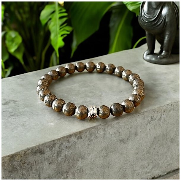 Unisex Krystal armbnd i pyrit | 8 mm perler | Ml 19 - 21 cm