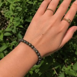 Pyrit krystal armb�nd | 6 mm perler | M�l 16 - 18 cm
