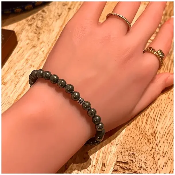 Pyrit krystal armbnd | 6 mm perler | Ml 16 - 18 cm