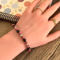 Sjlens Genfdsel  Krystalarmbnd med rhodonit &amp; glaukophan, 16-18 cm