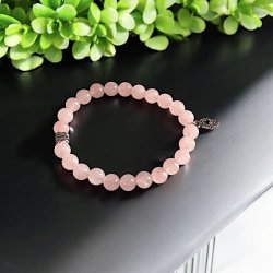 Rosenkvarts Armb�nd med Hamsah�nd og Sort Turmalin � Spirituel Beskyttelse, 16,5-18 cm