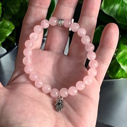 Rosenkvarts Armb�nd med Hamsah�nd og Sort Turmalin � Spirituel Beskyttelse, 16,5-18 cm