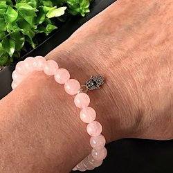 Rosenkvarts Armb�nd med Hamsah�nd og Sort Turmalin � Spirituel Beskyttelse, 16,5-18 cm