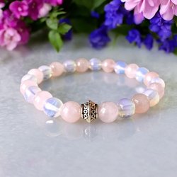 Blid Harmoni  Hndlavet Krystalarmbnd med Opalit &amp; Rosenkvarts | 16,5-18 cm