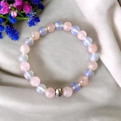 Blid Harmoni  Hndlavet Krystalarmbnd med Opalit &amp; Rosenkvarts | 16,5-18 cm