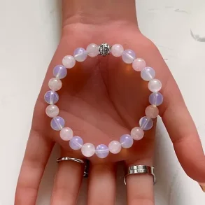 Blid Harmoni  Hndlavet Krystalarmbnd med Opalit & Rosenkvarts | 16,5-18 cm