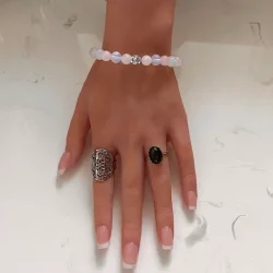 Blid Harmoni  Hndlavet Krystalarmbnd med Opalit &amp; Rosenkvarts | 16,5-18 cm