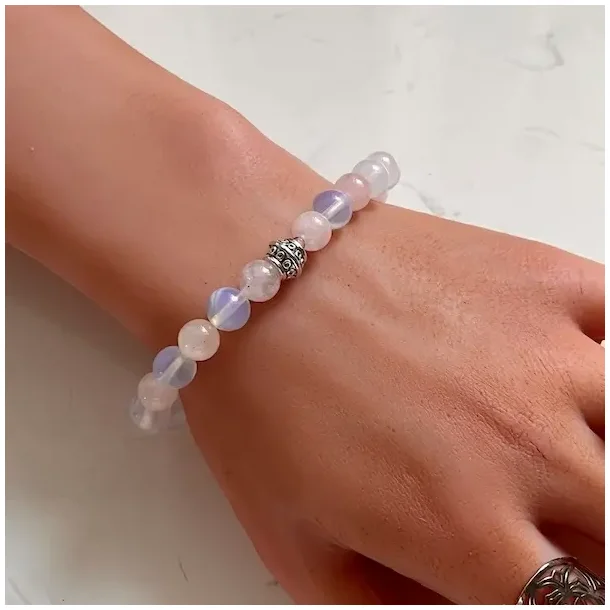 Blid Harmoni  Hndlavet Krystalarmbnd med Opalit &amp; Rosenkvarts | 16,5-18 cm