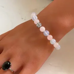 Blid Harmoni  Hndlavet Krystalarmbnd med Opalit &amp; Rosenkvarts | 16,5-18 cm
