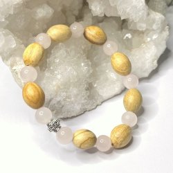 Krystal armbnd m. Rosenkvarts, palo santo og charm