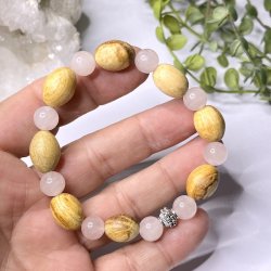 Krystal armbnd m. Rosenkvarts, palo santo og charm