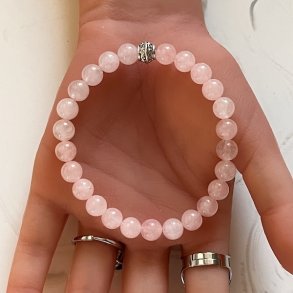 Krystal armbnd | Rosenkvarts | Rosakvarts | 8 mm stenperler | charm | Ml 17 - 19 cm