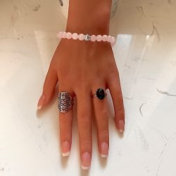 Krystal armb�nd | Rosenkvarts | Rosakvarts | 8 mm stenperler | charm | M�l 17 - 19 cm