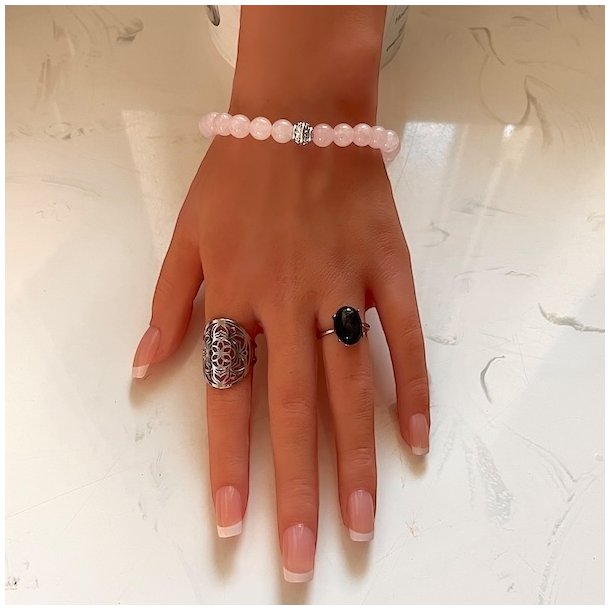 Krystal armb�nd | Rosenkvarts | Rosakvarts | 8 mm stenperler | charm | M�l 17 - 19 cm
