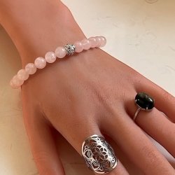 Krystal armb�nd | Rosenkvarts | Rosakvarts | 8 mm stenperler | charm | M�l 17 - 19 cm