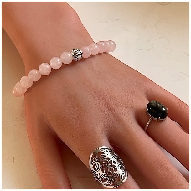 Krystal armb�nd | Rosenkvarts | Rosakvarts | 8 mm stenperler | charm | M�l 17 - 19 cm